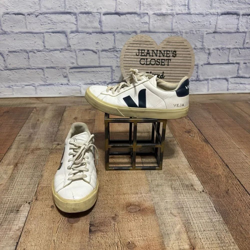 Veja Campo Leather Sneakers Minimalist White navy Logo School Low Top Women's 10
